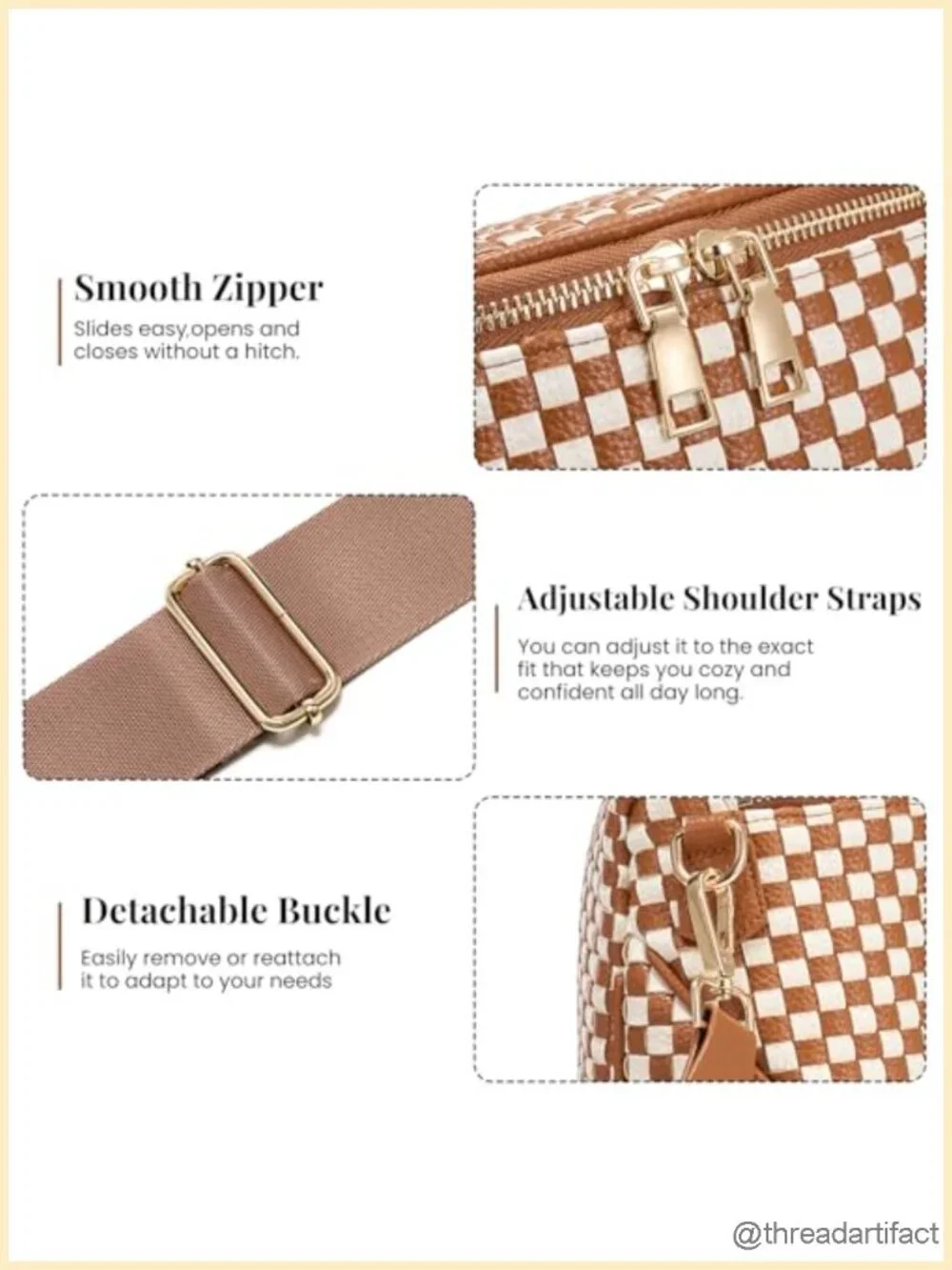 Woven Vegan Leather Crossbody Bag, Checkered PU Bum Bag Waist Pack Travel Sling